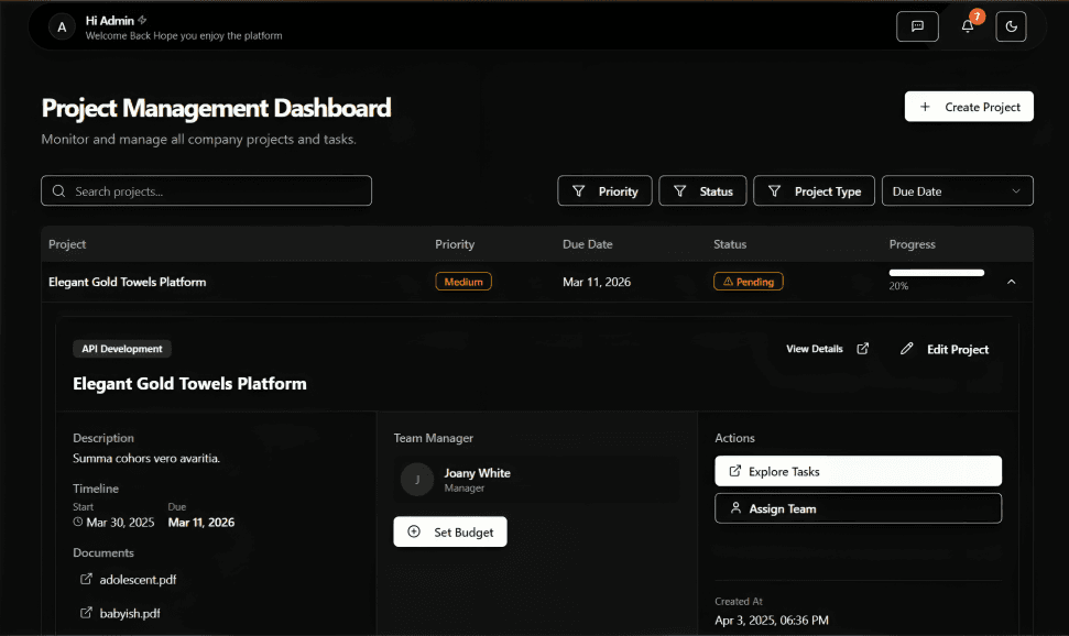 Heptadev Dashboard